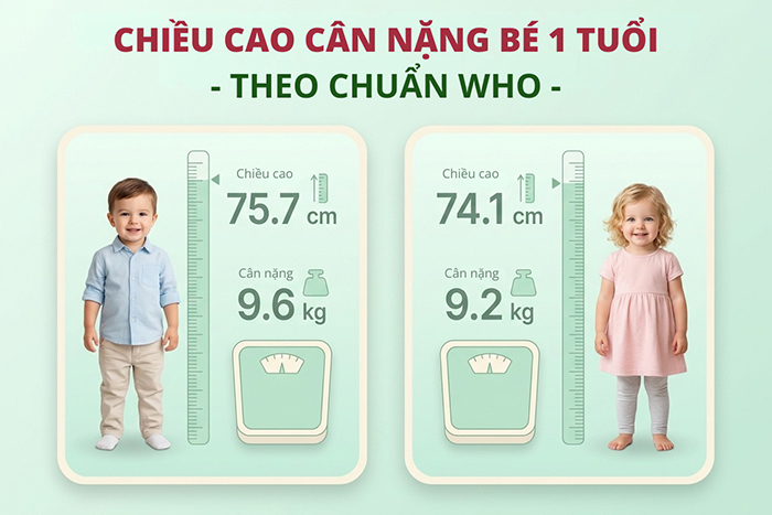 Chiều cao cân nặng bé 1 tuổi theo chuẩn WHO mới nhất