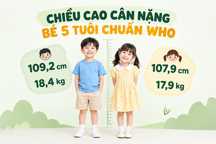 Chiều cao cân nặng bé 5 tuổi chuẩn WHO mới nhất
