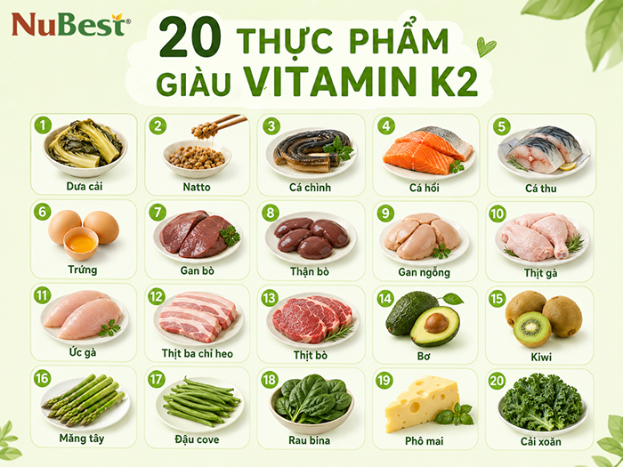 20 thực phẩm giàu vitamin K2.