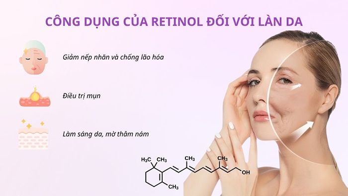 Bôi retinol giúp cho cải thiện các vết nhăn, mang đến làn da căng bóng, mịn màng hơn