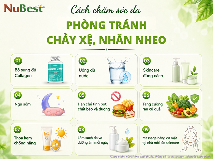 Chú ý cách chăm sóc da hằng ngày để phòng tránh chảy xệ.