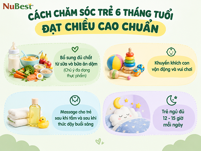 Cách chăm sóc trẻ 6 tháng tuổi đạt chiều cao chuẩn.