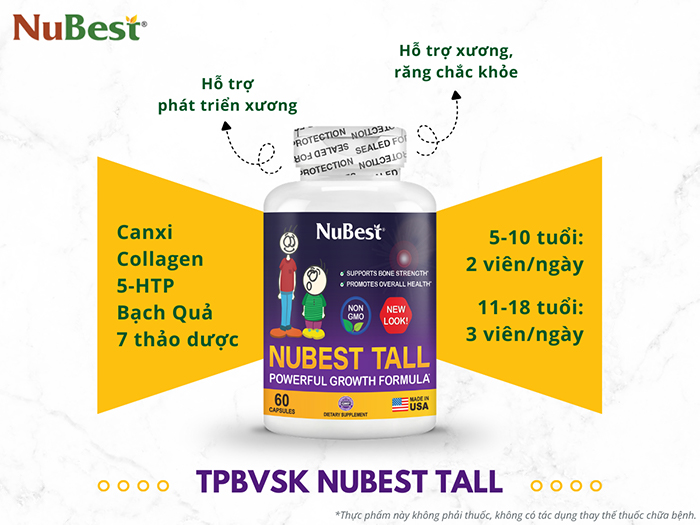 TPBVSK NuBest Tall hỗ trợ bổ sung Canxi cho độ tuổi 5 - 18.