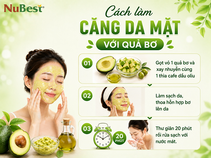 Cách làm căng da mặt với quả bơ.