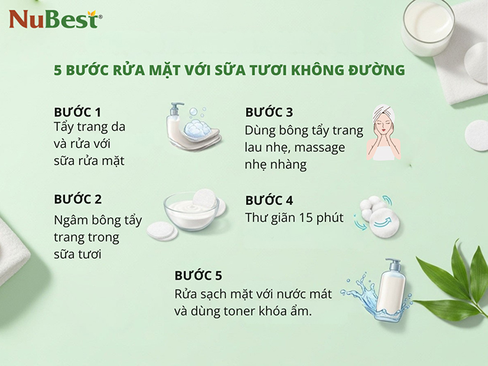 Cách rửa mặt đơn giản bằng sữa tươi không đường