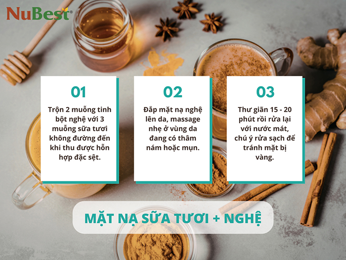 Quy trình sử dụng mặt nạ sữa tươi và tinh bột nghệ