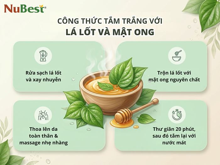 Công thức tắm trắng với lá lốt và mật ong.