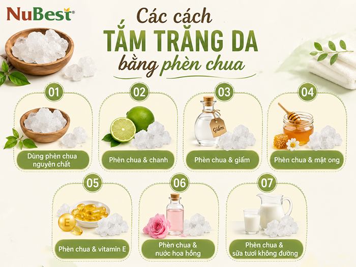 Các cách tắm trắng da bằng phèn chua đơn giản, dễ thực hiện.
