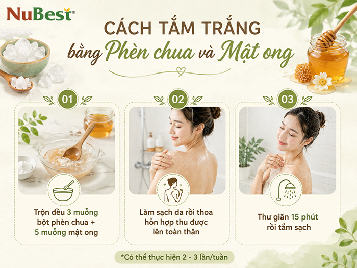 Cách tắm trắng da bằng phèn chua và mật ong.