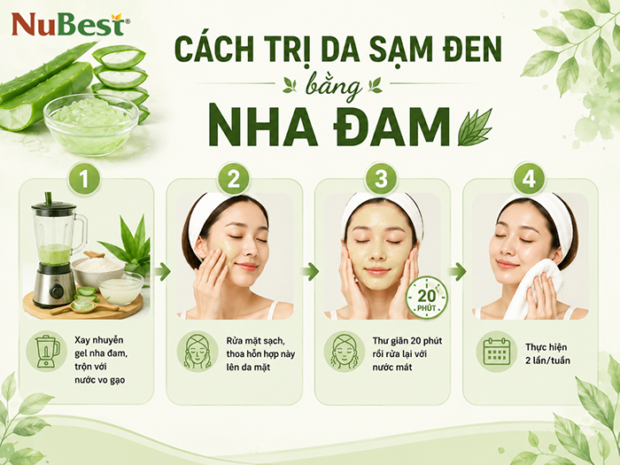 Cách trị da mặt bị sạm đen bằng nha đam.