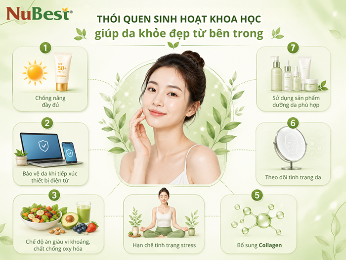 Thói quen sinh hoạt khoa học giúp da khỏe đẹp từ bên trong.