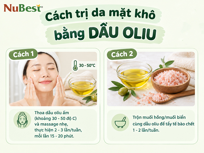 Trị da mặt khô bằng dầu oliu.