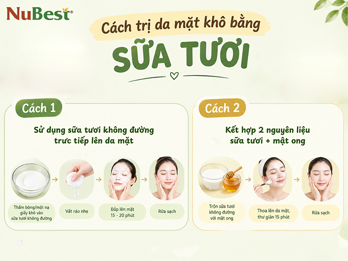 Trị da mặt khô bằng sữa tươi không đường.