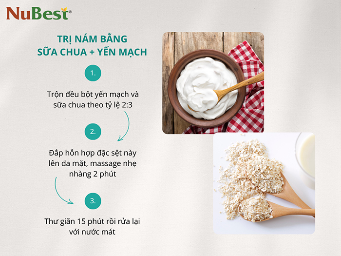 Các bước trị nám da bằng cách kết hợp sữa chua và yến mạch