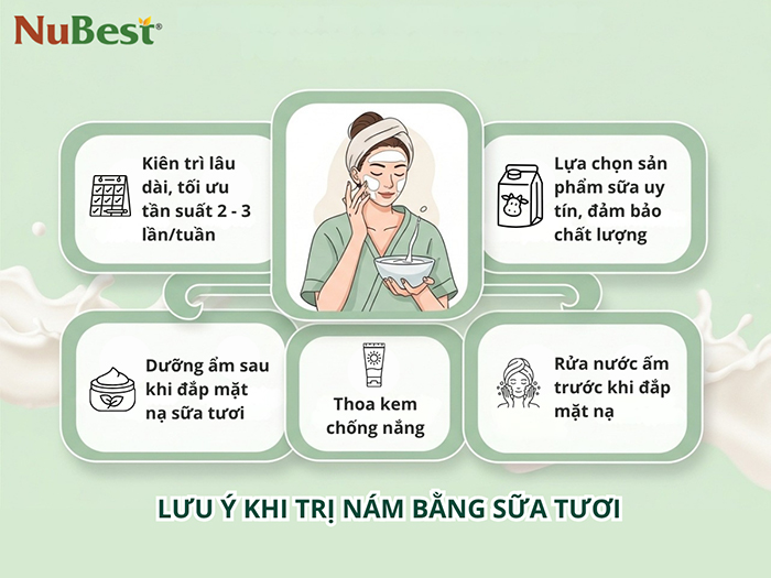 Lưu ý khi trị nám da bằng sữa tươi.