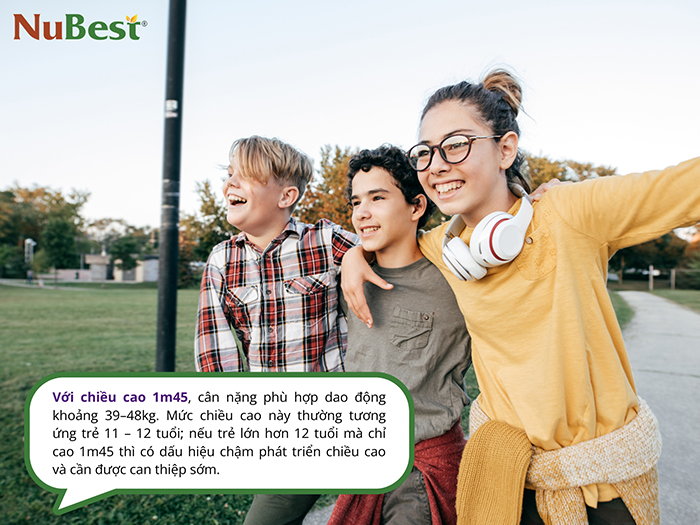 1m45 là chiều cao chuẩn của trẻ 11 - 12 tuổi