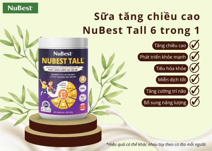 1 ly sữa NuBest Tall 6 trong 1 mỗi ngày giúp bạn tăng chiều cao và phát triển toàn diện.