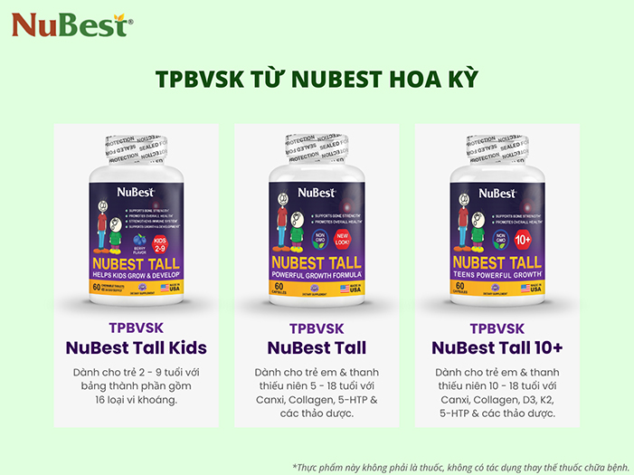 ​​​​​​​Các sản phẩm TPBVSK dòng NuBest Tall cho trẻ 2 - 18 tuổi