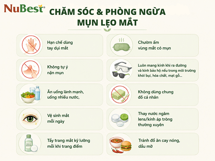 Chăm sóc và vệ sinh mắt đúng cách để phòng ngừa mụn lẹo.