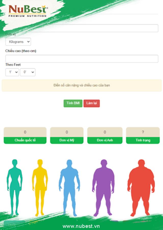 Công cụ tính chỉ số khối cơ thể BMI online
