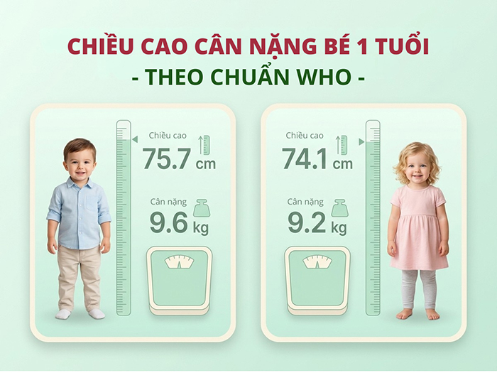 ​​​​​​​Chiều cao cân nặng chuẩn bé 1 tuổi theo WHO.