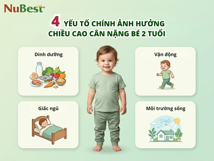 Các yếu tố ảnh hưởng đến chiều cao cân nặng bé 2 tuổi.