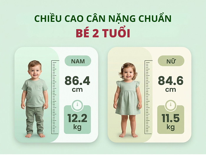 Chiều cao cân nặng chuẩn của bé 2 tuổi.