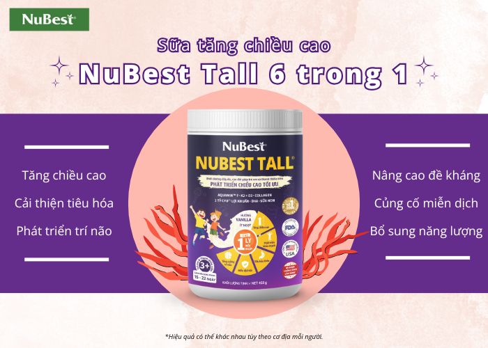 Sữa tăng chiều cao NuBest Tall 6 trong 1 bổ sung 30+ dưỡng chất cần thiết