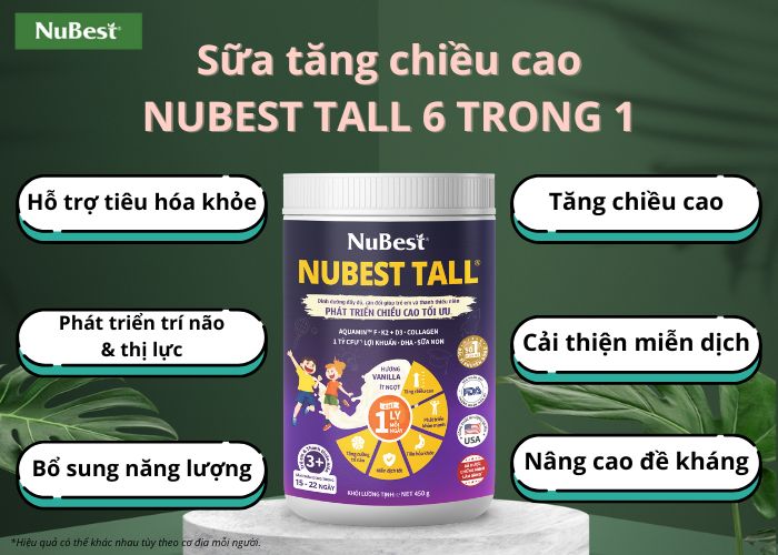 Sữa tăng chiều cao NuBest Tall 6 trong 1 bổ sung dưỡng chất phát triển vóc dáng