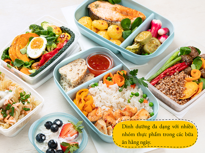 Dinh dưỡng đa dạng với nhiều nhóm thực phẩm trong các bữa ăn hằng ngày