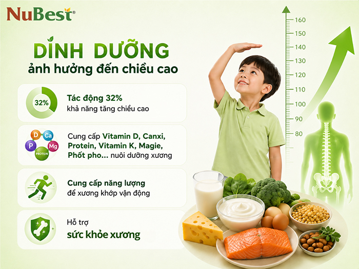 Thực phẩm là nguồn cung cấp chính dinh dưỡng phát triển chiều cao.