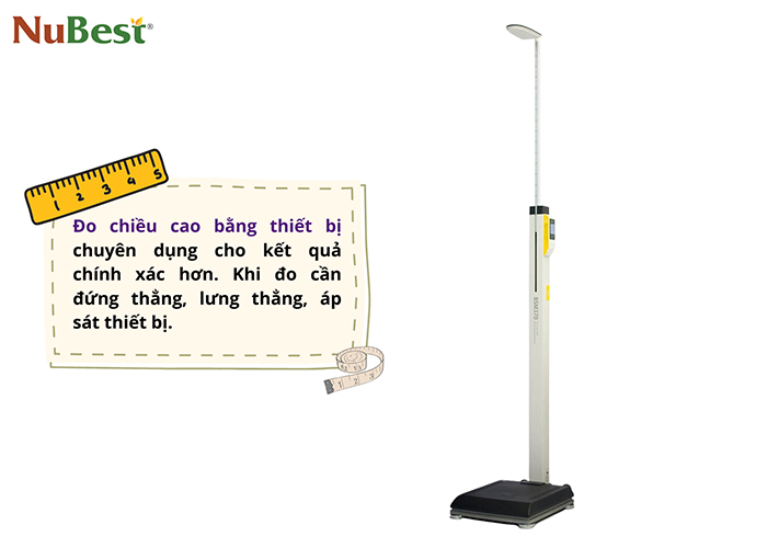 Tư thế đo chiều cao cần thẳng với cổ, mông, gót chân chạm vào mặt tường