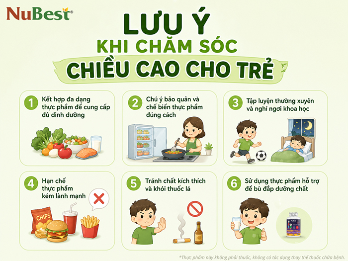 Lưu ý khi chăm sóc chiều cao cho trẻ.