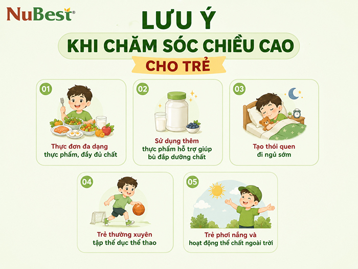Lưu ý khi chăm sóc giúp trẻ cao lớn, khỏe mạnh.