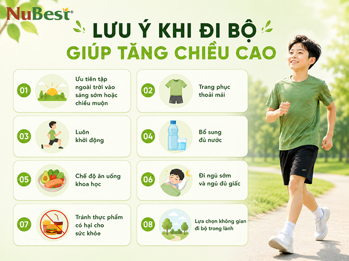 Lưu ý khi đi bộ giúp tăng chiều cao tốt hơn.