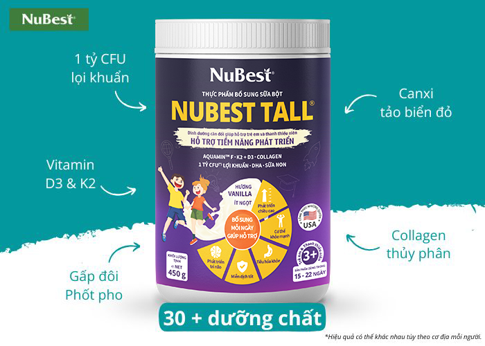 Sữa tăng chiều cao NuBest Tall 6 trong 1 bổ sung 30+ dưỡng chất cần thiết cho trẻ