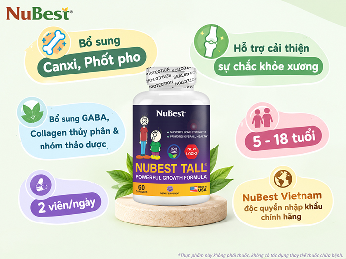 TPBVSK NuBest Tall cho trẻ từ 5 tuổi bổ sung Canxi, Phốt pho.