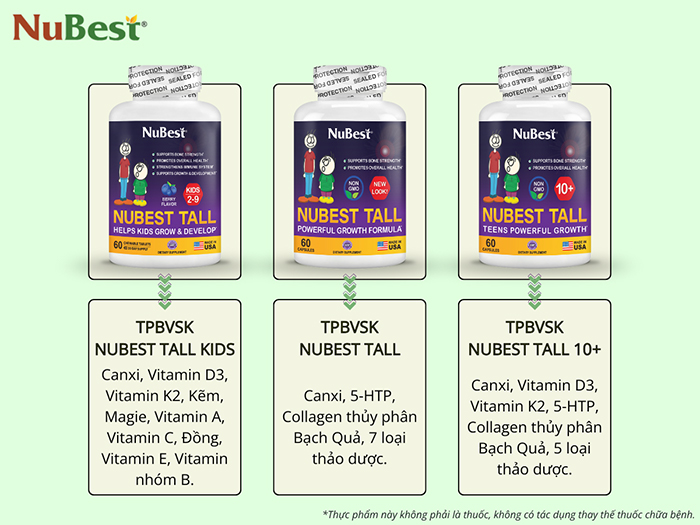Dòng TPBVSK của NuBest Tall cho độ tuổi 2 - 18, hỗ trợ phát triển xương chắc khỏe