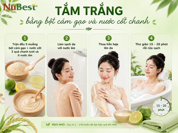 Cách tắm trắng bằng bột cám gạo và nước cốt chanh.