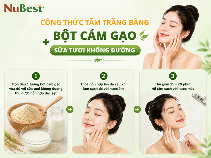 Cách tắm trắng bằng bột cám gạo và sữa tươi không đường.