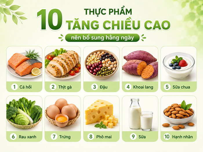 Tổng hợp 10 thực phẩm tăng chiều cao nên bổ sung hằng ngày.