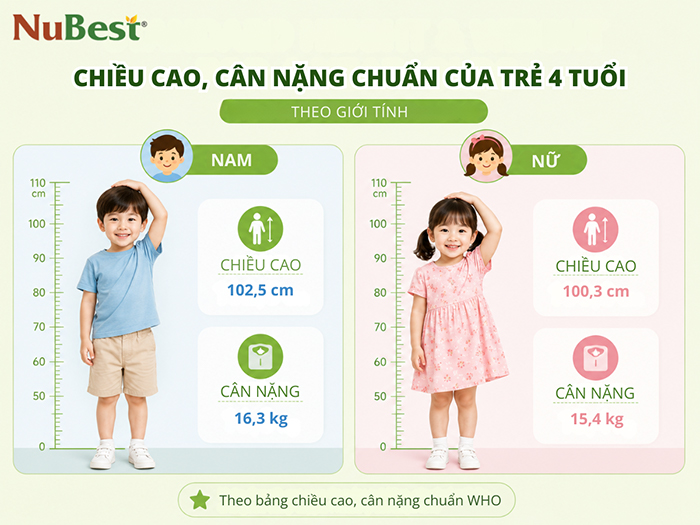 Chiều cao, cân nặng chuẩn của bé 4 tuổi.