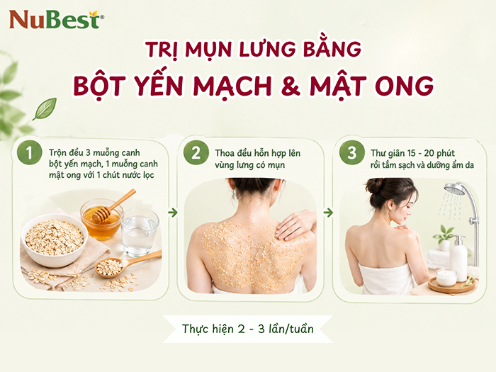 Kết hợp yến mạch và mật ong giúp lưng sớm mịn màng.