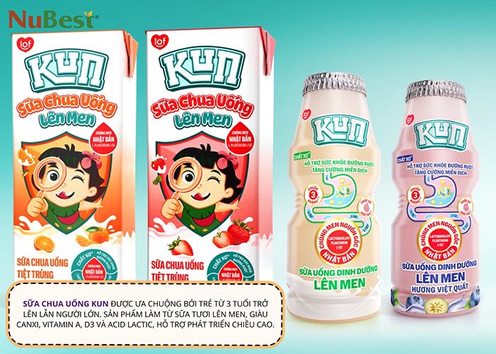 Sữa chua uống lên men Kun cung cấp đa dạng dưỡng chất tốt cho hệ tiêu hóa